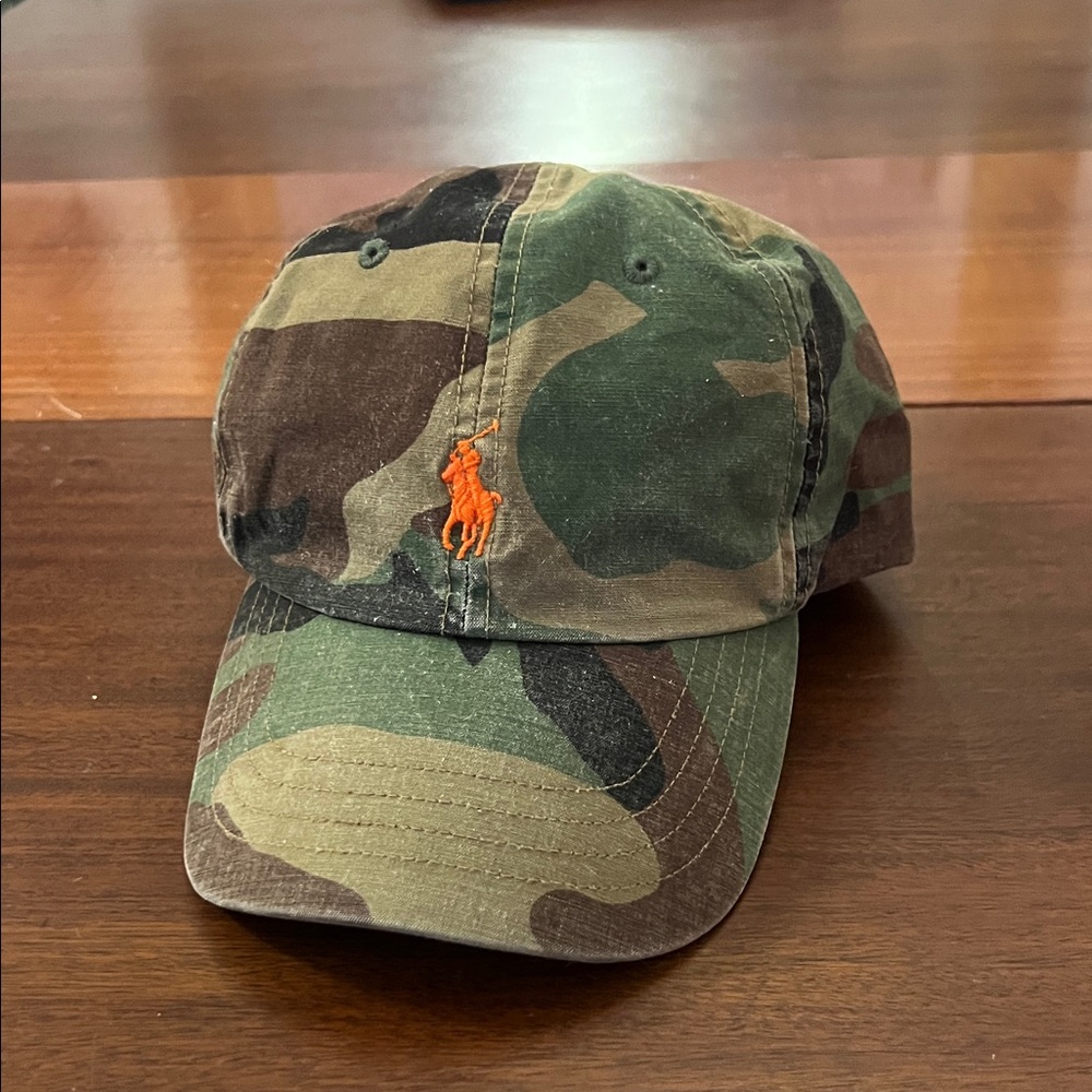 Ralph Lauren Camo Baseball Cap with Orange Polo Logo